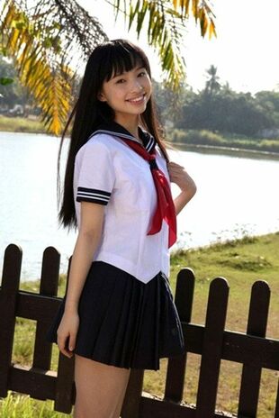 Uber-cute asian Seina Tsurumaki maiden posing outdoor in